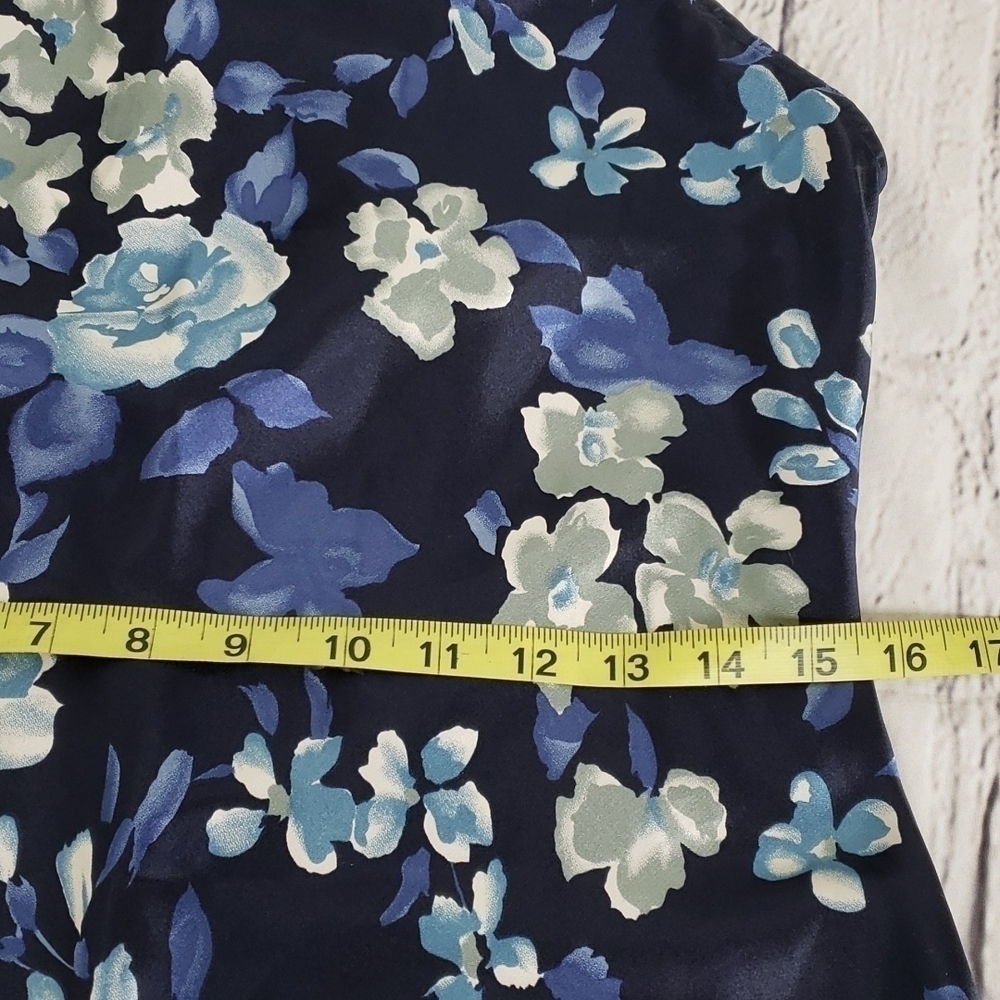 Little Summer Dress Polyester Satin Blue Floral Print Cut in Shoulders S/M VGUC - Picture 4 of 10